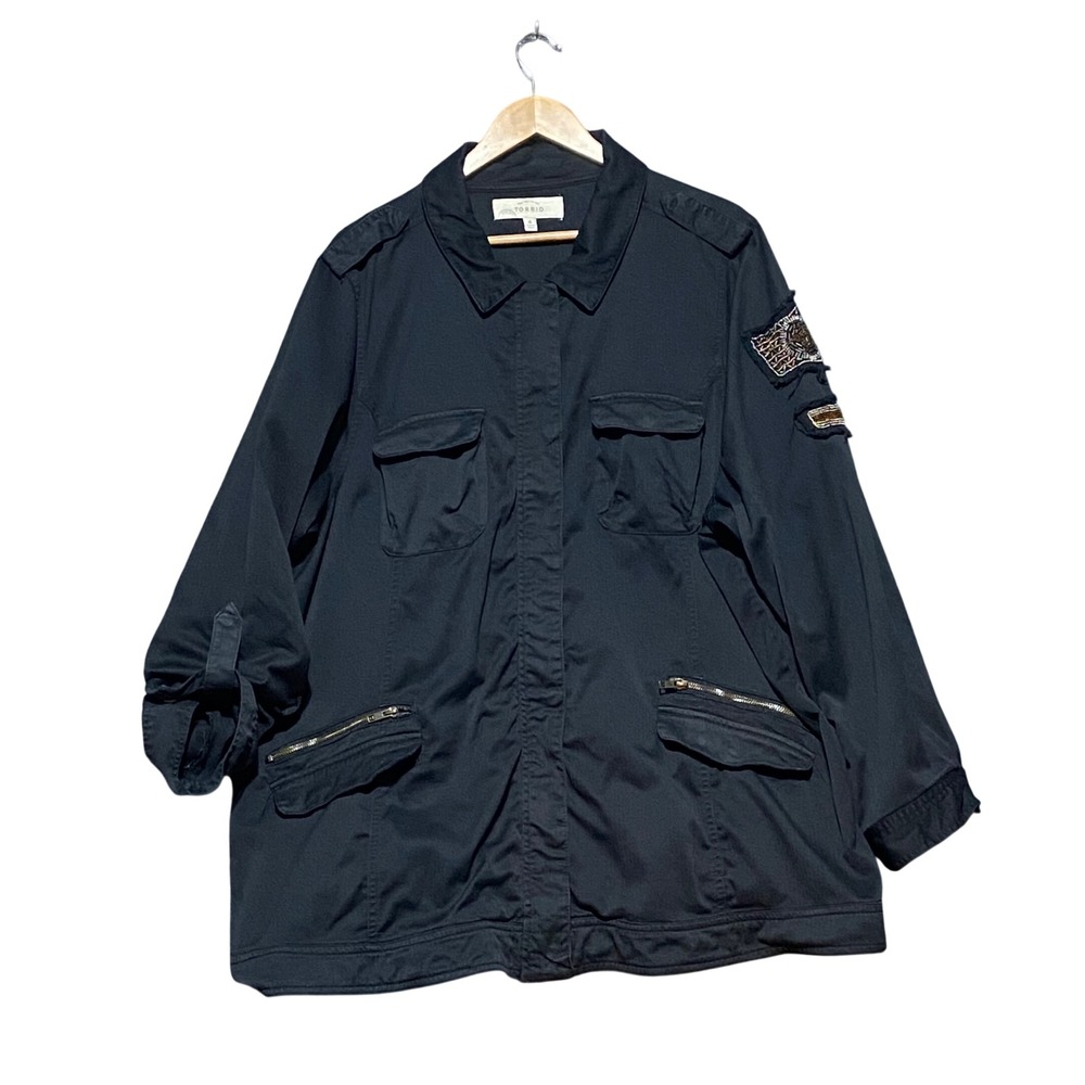 Torrid Womens Black Cotton Military Field Jacket Zip Button Utility Pockets 4X